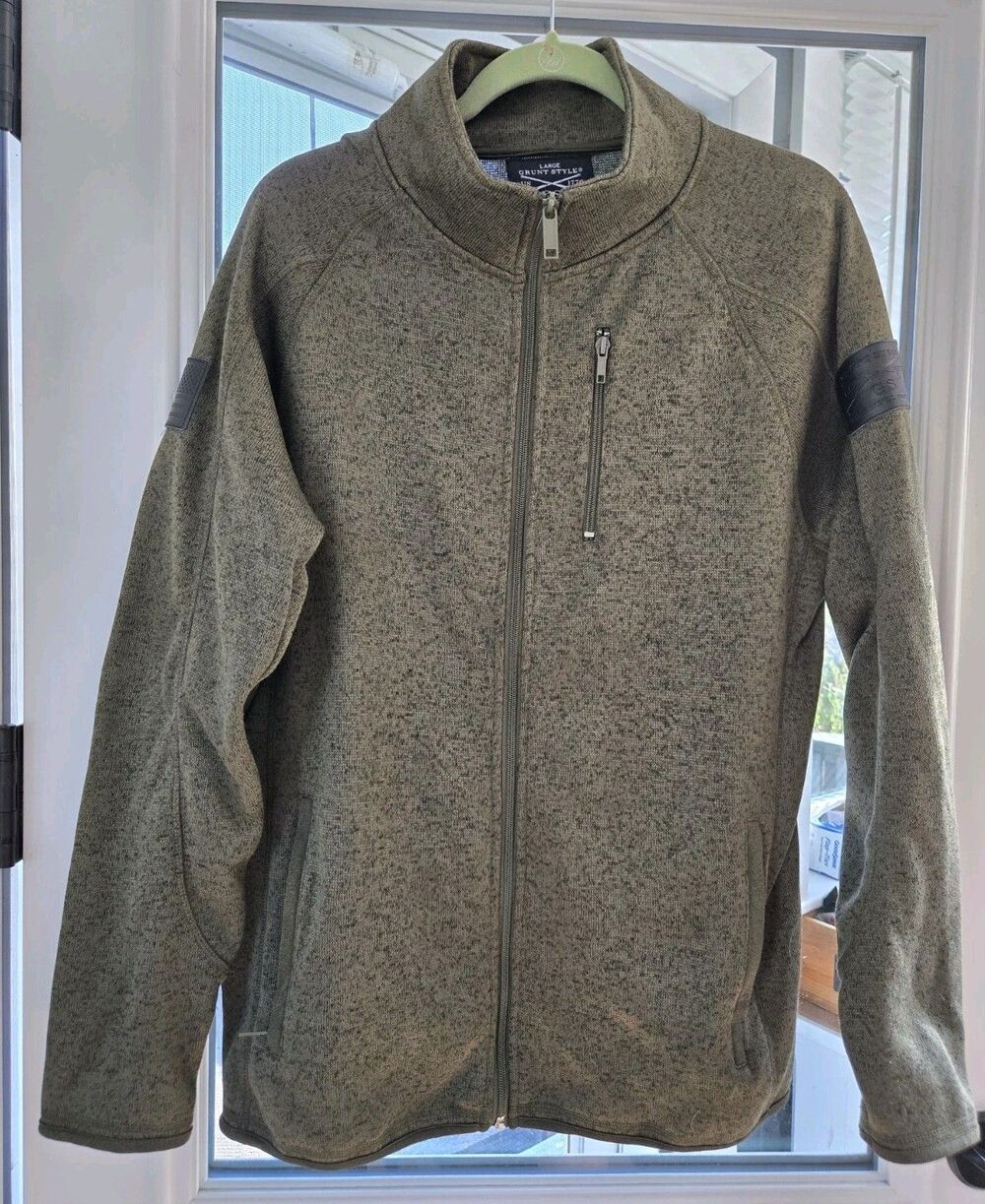 Grunt Style Fleece Full Zip Tactical Flag Military Jacket Men's Green Size Large